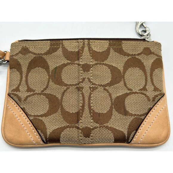 Coach Signature Brown & Tan Canvas Leather Wristlet With Zipper Closure & Detach - Picture 4 of 10